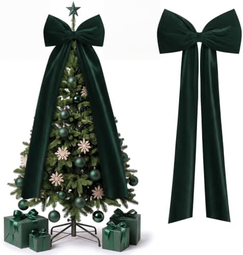 Knitgrip Extra Large Velvet Christmas Tree Topper Bow, Green, 71 Inch by Knitgrip