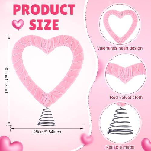 11.8 Inch Valentines Large Velvet Tree Topper Pink Heart Tree Topper for Valentine Treetop Pink Heart Romantic Decorations for Home Wedding Holiday Party Supplies Gift - Image 2