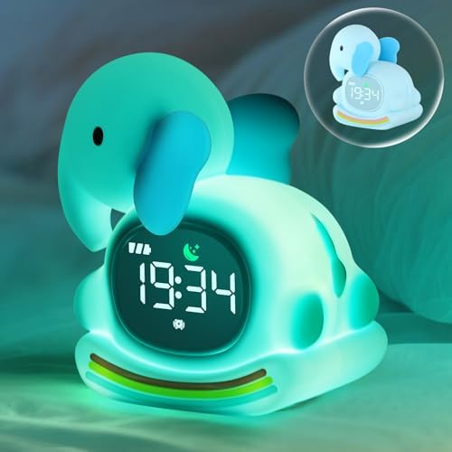 Elephant Alarm Clock with Night Light for Kids,Toddler Sleep Training Clock Ok to Wake Clocks for Girls and Boys, Kids Clocks for Bedrooms,Kids Alarm Clock,Rechargeable,RGB,Gift Ideas for Kids Child by Unknown