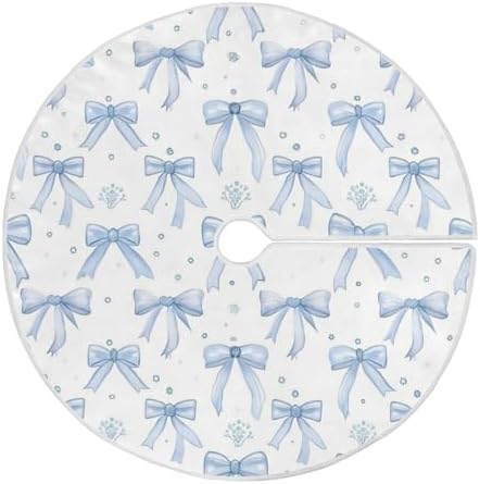 Blueangle 47.2-Inch Blue Bows Christmas Tree Skirt - Soft Wrinkle-Resistant Polyester Holiday Tree Decor by Blueangle