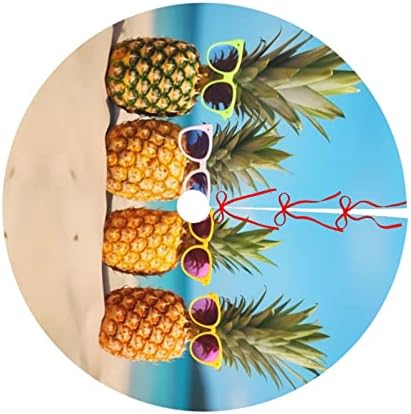 Christmas Tree Skirt, Funny Tropical Summer Beach Pineapples Xmas Large Tree Mat, New Year Festive Holiday Party Decorations 36" inches - Image 3