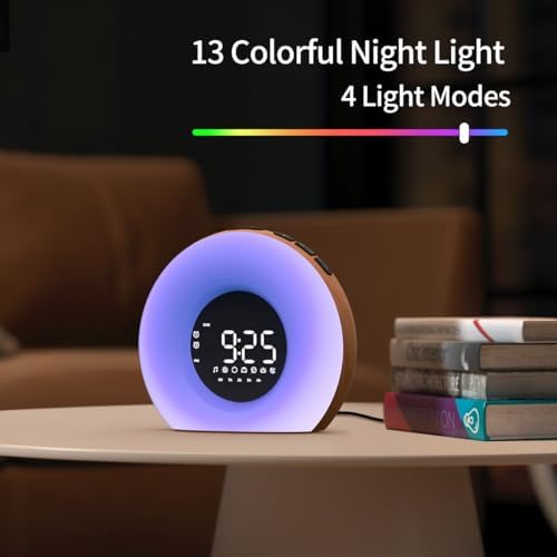 Wake Up Light Sunrise Alarm Clock for Bedroom Sunrise Sunset Simulation 23 Natural Sounds 13 Colors Night Light Dual Alarms and Snooze Sleep Aid for Heavy Sleepers Kids Adults (Wood Grain) - Image 4