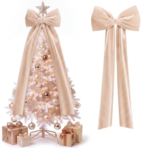 Knitgrip Extra Large Velvet Christmas Tree Topper Bow, Champagne, 71 Inch by Knitgrip