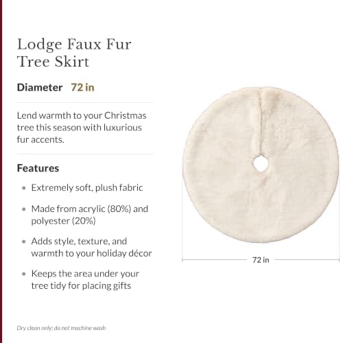 Balsam Hill Lodge Faux Fur Christmas Tree Skirt - Premium Rustic and Luxurious Fur Accents in Brown and Ivory for Tree Decor, Ivory, 72" - Image 3