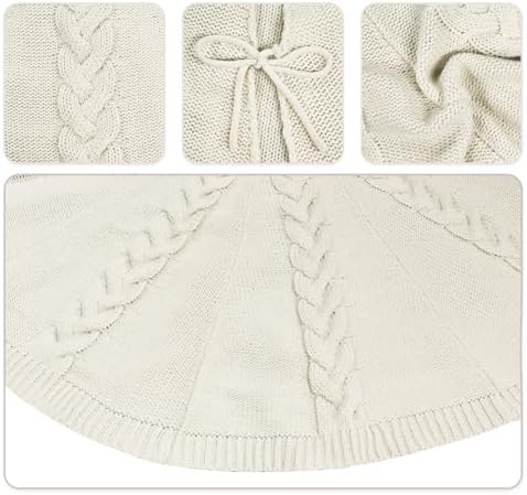 48 inch Christmas Tree Skirt: Multiple Braided Cable Knit Tree Skirt for 7.5ft Tree, Cream White Tree Skirt, Vintage Tree Skirts, Rustic Farmhouse Christmas Decorations - Image 4