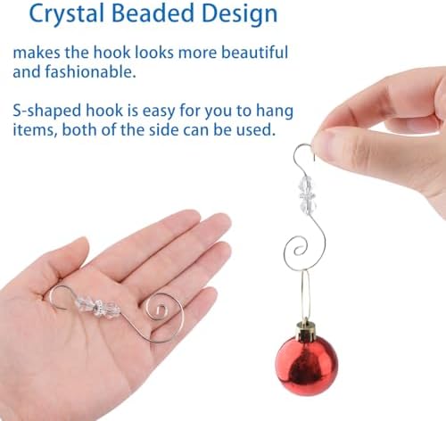 INCREWAY 100PCS Christmas Ornament Hooks, S-Shaped Metal Hooks, Decorative Hook with Crystal Beads for Hanging Ornaments, Decorations, Christmas Stockings - Image 3