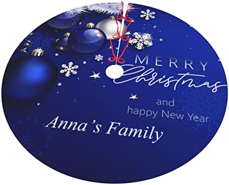 Custom Christmas Tree Skirt Personalized Name Text Christmas Blue Ball Snowflake 48 Inch for Xmas New Year Nightmare Before Christmas Decorations Lobby Home - Image 7