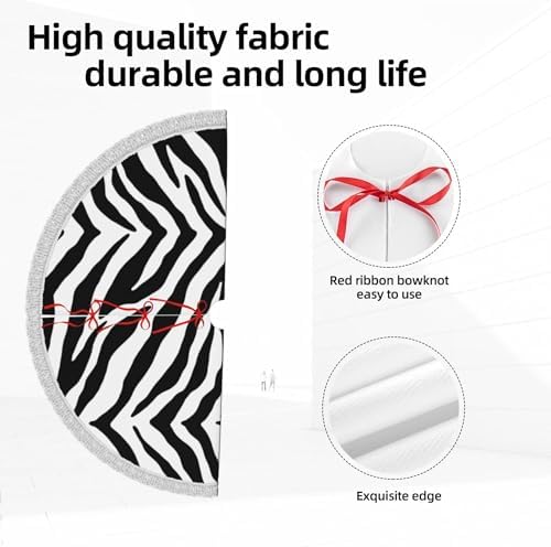 Christmas Tree Skirt 30" Inch Black and White Zebra Print Xmas Tree Skirt Mat with White Tassel for Party Holiday, Tree Skirt Christmas Decorations - Image 7
