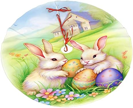 Christmas Tree Skirt, Vintage Easter Bunnies Eggs Xmas Large Tree Mat, New Year Festive Holiday Party Decorations 30" inches by Mount+Hour