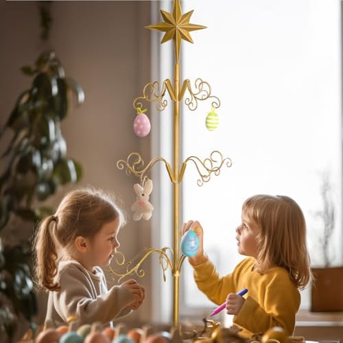Barton 6.4ft Wrought Iron Ornament Display Christmas Hooks for Ornaments Small Craft Items Tree Easy Assembly and Stand - Gold - Image 4