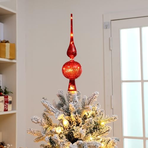 Gejoy 12" Mercury Glass Christmas Tree Topper,Classic,Red - Image 4