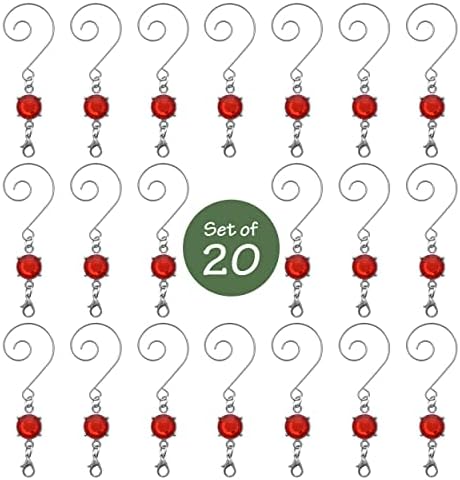 Christmas Ornament Hooks with Red Jeweled Gems, Set of 20 Decorative Silver Swirl S-Hooks with Lobster Claw Clasps, 3 Inch Hanging Hooks for Christmas Tree Ornaments, Holiday Decorations - Image 2