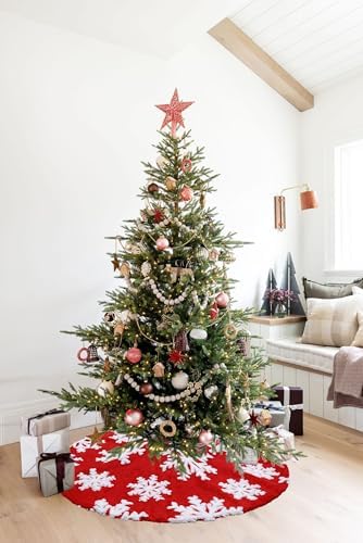 Small Tree Skirt Red Christmas Tree Skirt 24 inch Faux Fur Snowflakes Round Xmas Tree Skirt for Indoor Outdoor Party Christmas Tree Decorations - Image 6