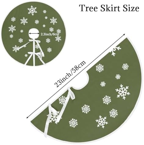 23 Inch Burlap Christmas Tree Skirt with White Snowflakes, Green - Image 5