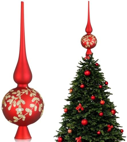 Gejoy Mercury Glass Christmas Finials Tree Topper Red Ornaments by Unknown