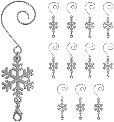 Snowflake Christmas Ornament Hooks Set of 12, Shiny Silver Christmas Tree Hangers with S-Hook and Lobster Claw, 3.5 Inch Metal Snowflake Accessories for Xmas Tree Decor, Crafts, Holiday Displays - Image 6
