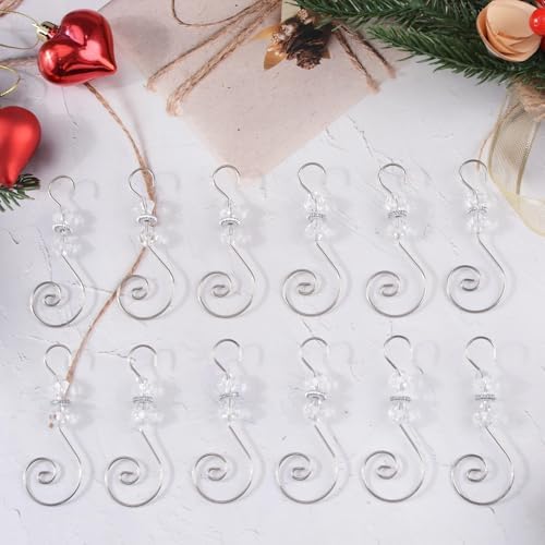 INCREWAY 60PCS Christmas Ornament Hooks, S-Shaped Metal Hooks, Decorative Hook with Crystal Beads for Hanging Ornaments, Decorations, Christmas Stockings - Image 4