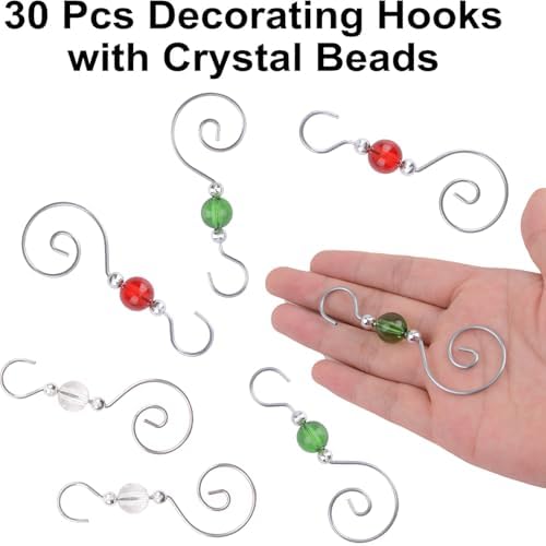 INCREWAY 30 Pcs Silver S-Shaped Christmas Ornament Tree Hanger Hooks Metal Decoration Hooks with Clear Round Crystal Beads for Party, Home Decor (3-Color Bead) - Image 4