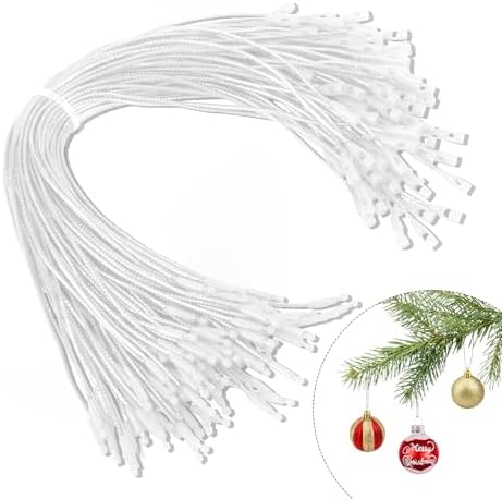 Christmas Ornament Hangers String, 100 Pcs PreCut Ornament Hook for Christmas Trees, Ornament String White, Safe Ornament Ribbon Hangers for Xmas Holiday Party Hanging Decorations with Snap Fastener by STPIYFZU