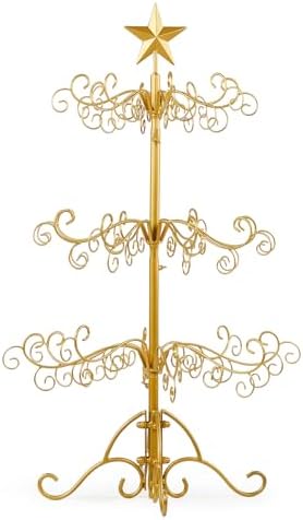 VINGLI 3ft Wrought Iron Christmas Tree w/80 Branch Tips, 3-Tier Metal Display Stand for Gifts, Box, Ornament Display Tree Suit for Holiday, Party, Home Decor, Indoor & Outdoor Decor Hanger, Gold - Image 2
