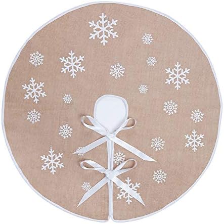 48 Inch Burlap Christmas Tree Skirt with White Snowflakes, Khaki by MACTING