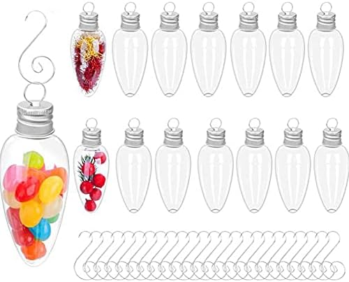 12PCS Clear Plastic Bulb Shape Hanging Ornaments - Fillable DIY Light Bulb with Screw Off Cap and Hook for Christmas Trees, Wedding Party, Home Decoration by esowemsn