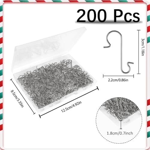 Ornament Hooks 200Pcs Silver Christmas Ornament Hooks for Christmas Trees Metal Wire Ornament Hangers 1.2" Mini Xmas Hanging Hooks Christmas Tree Hooks with Storage Box for Christmas Decor Party Ball - Image 3