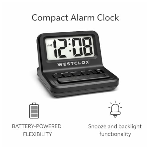 Westclox LCD Digital Bedside Alarm Clock with White Backlit Display and Snooze Function, Battery Operated, (Black, 3-Inch) - Image 5