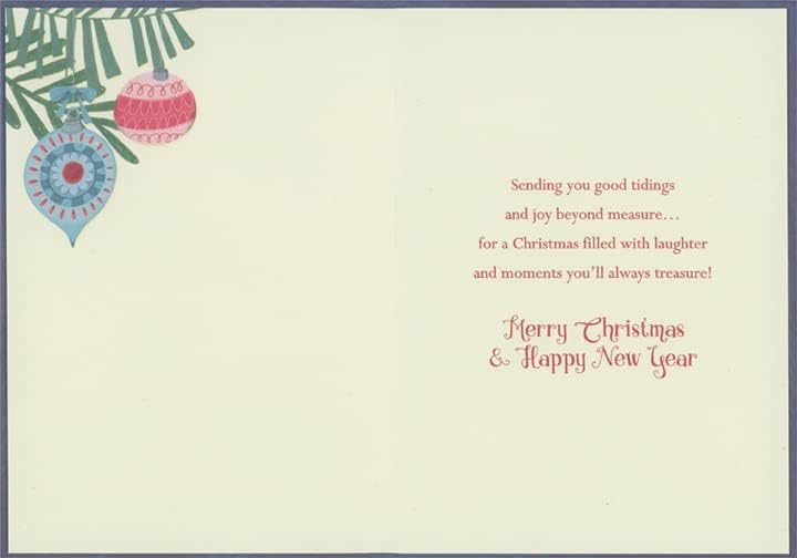 Designer Greetings Blue and Pink Ornaments Hanging from Long Hooks Christmas Card for Nephew - Image 2