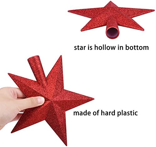 8 Inches Christmas Tree Top Crown Glitter Star Decoration (Red) - Image 3