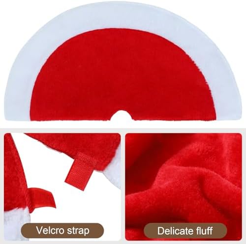 48" Red Plush Christmas Tree Skirt with White Border - Image 6