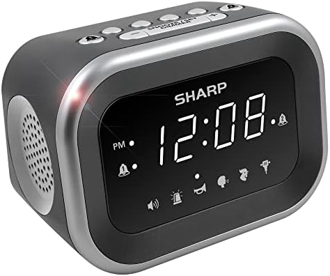 Sharp Big Bang Super Loud Alarm Clock for Heavy Sleepers, 115dB, 6 Sounds | Adjustable tone, custom snooze, 2 wake times, battery backup, hard of hearing, deep sleep, shift workers, dorm room, students by SHARP