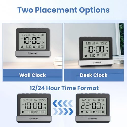 Geevon Atomic Travel Alarm Clock with Indoor Temperature and Humidity | Auto DST Digital Desk Clock Portable Battery Operated with 2 Alarms, Snooze, Light, 3.7" Display for Bedroom Office Study - Image 5
