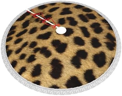 Christmas Tree Skirt 48" Inch Leopard Animal Print Xmas Tree Skirt Mat with White Tassel for Party Holiday, Tree Skirt Christmas Decorations - Image 2