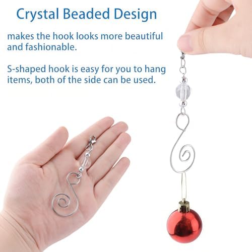 INCREWAY 20 Pcs Lobster Knot Christmas Hook Decorative with Lobster Claws Hanging Metal Wire Clear Round Crystal Jeweled Swirl for Crafts Xmas Decoration (Silver) - Image 4