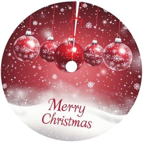 Christmas Tree Skirt Christmas Red Ball Pattern Snowflake Soft Polyester Holiday Tree Base Cover, Decorative Xmas Tree Mat 48 Inch for Home, School, Office by DADABULIU