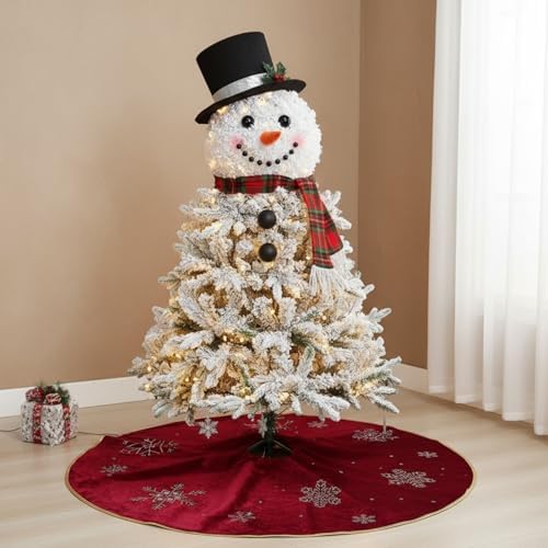 Burgundy Velvet Tree Skirt 48 Inch, Gold Snowflake Rhinestone - Image 5