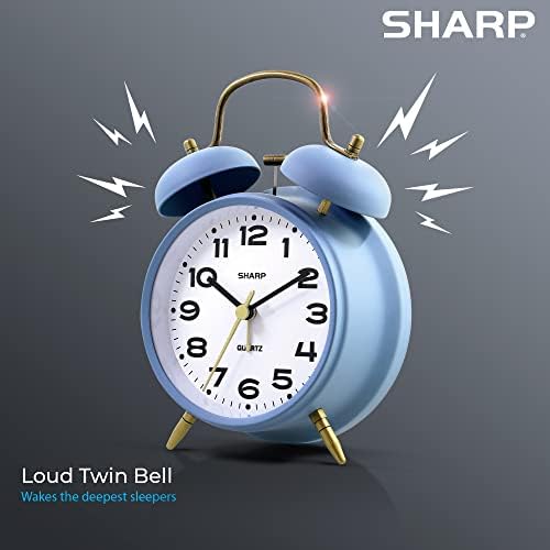 Sharp 4-Inch Twin Bell Alarm Clock for Heavy Sleepers, Cornflower Blue - Image 4