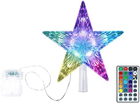 Christmas Star Tree Topper 9.5inch 17 Colors 8 Dynamic Modes with Versatile Remote Controller 3AA Battery Powered for Christmas Tree D??cor by Unknown