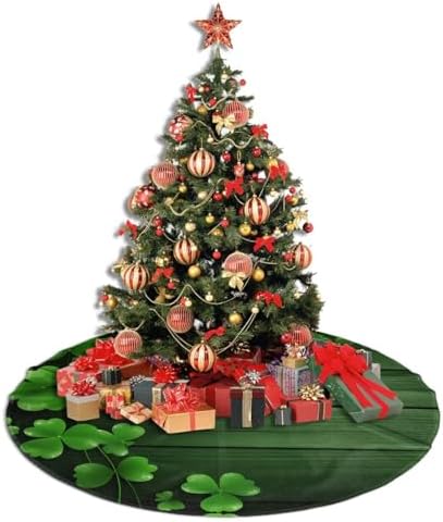 Christmas Tree Skirt, St Patrick's Day Sparkle Clovers Shamrocks Wood Xmas Large Tree Mat, Party Decorations 36" inches - Image 5