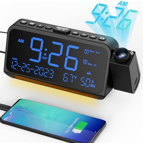 Mesqool Projection Alarm Clock Ceiling Display, with Temperature, Humidity by Mesqool