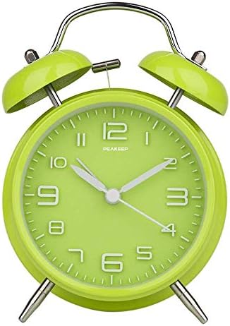 Peakeep 4 Inches Twin Bell Loud Alarm Clock for Heavy Sleepers | Backlight, Battery Operated Old Fashioned Alarm Clock for Bedrooms Kids' Room (3D-Dial, Green) - Image 2