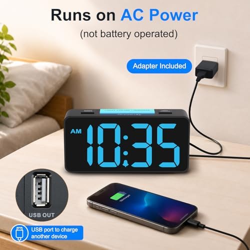 DreamSky Small Digital Alarm Clock with Night Light for Kids Bedroom | RGB Desk Clock with Large Numbers for Teens Boys, Brightness Dimmer, Adjustable Alarm Volume, USB Port, USB-C Adapter Powered - Image 2