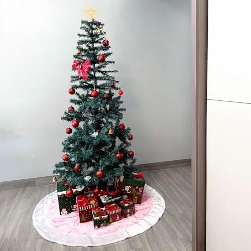 48 Inch Pink Tree Skirt Faux Fur Pastel Christmas Tree Skirt Light Pink and White Soft Fluffy Plush Xmas Skirts Mat for Pastel Christmas Decor New Year Holiday Home Ornaments Decorations - Image 5