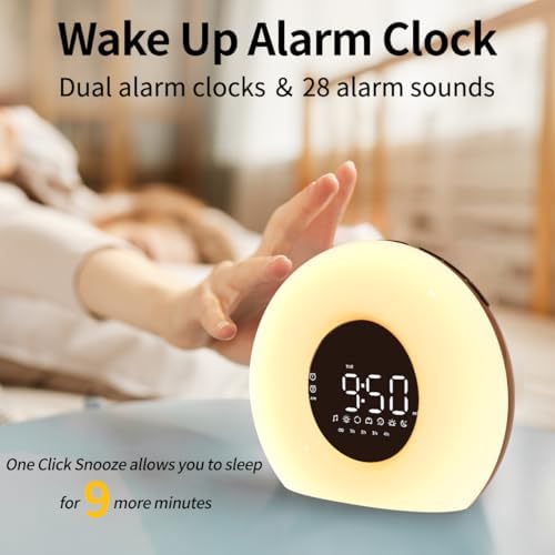 Wake Up Light Sunrise Alarm Clock for Bedroom Sunrise Sunset Simulation 23 Natural Sounds 13 Colors Night Light Dual Alarms and Snooze Sleep Aid for Heavy Sleepers Kids Adults (Wood Grain) - Image 2