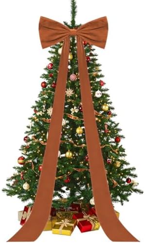 Extra Large Velvet Bows Christmas Tree Topper 20 x 74 Inch Big Bows with Long Streamers lazos para arbol de Navidad for Room Backdrop Wall Home Xmas Holiday Porch Decor, Brown by Guccde