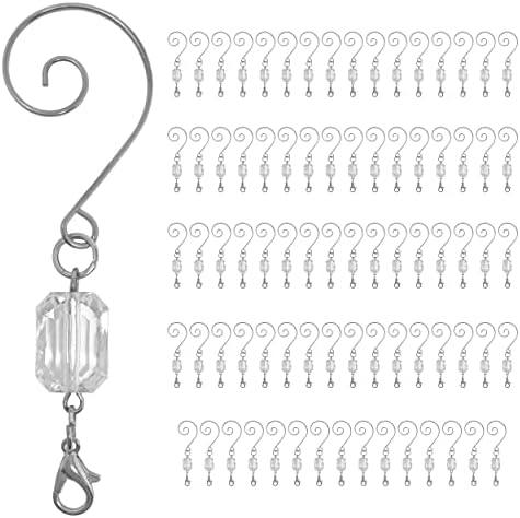 Christmas Ornament Hooks with Clear Acrylic Gem Beads & Lobster Clasps, 3 Inch Silver Wire Ornament Hangers for Christmas Tree Decorations, Secure Ornament Hooks for Crafts & Holiday Décor, Pack of 80 - Image 6