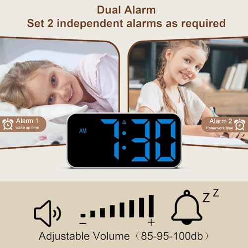 Topski Loud Alarm Clocks for Bedrooms Heavy Sleepers, Digital Clock with Night Light, Large Display, Dual Alarm, Snooze, Dimmable Bedside Alarm Clock for Kids Teens Boys Girls - Image 5