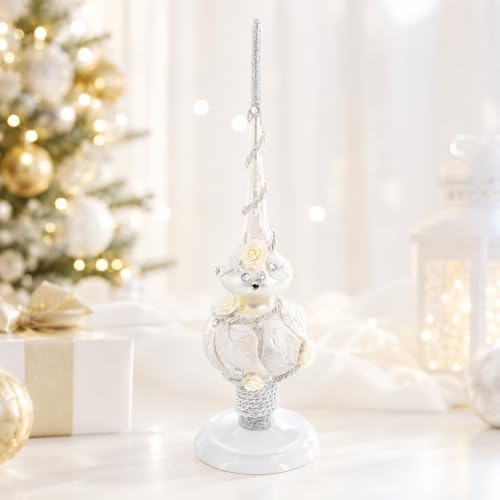 BestPysanky Upright White Metal Christmas Tree Topper Finial Stand Display Stand 7.2 Inches - Image 2