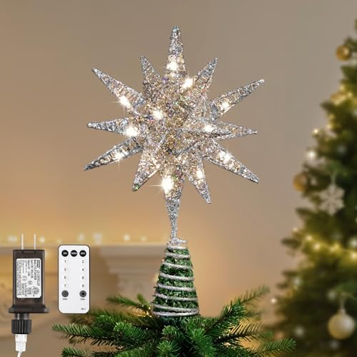 Lewondr Christmas Tree Topper, Plug 3D Starburst Lighted Star Tree Topper by Lewondr